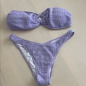 Lilac Textured Bandeau Bikini Set